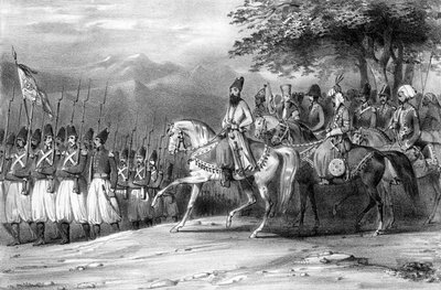 استعراض لعباس ميرزا ، جنود ، إيران بواسطة هيبوليت بيلانج